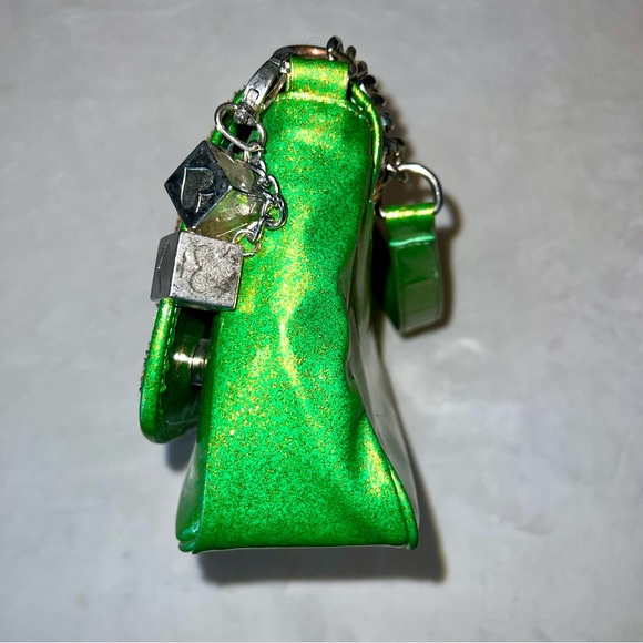 Lux de Ville Mini Gambler Lime Green Sparkle with Leopard Fur Bag - Picture 5 of 13